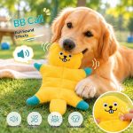 Pet squirrel and puppy leather toy, unstuffed, makes sounds, interactive, pullable, and entertaining plush toy.