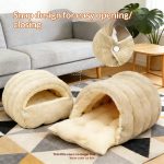 Warm Enclosed Cave Cat Bed, Winter Semi-Closed Pet Nest with Removable Washable Cover for Cats & Small Dogs