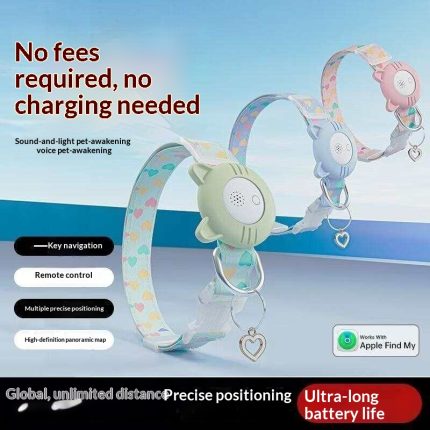 Pet GPS Tracker Collar Works with Apple Find My, No Subscription Fee, Recharge-Free Cat Dog Location Tracker